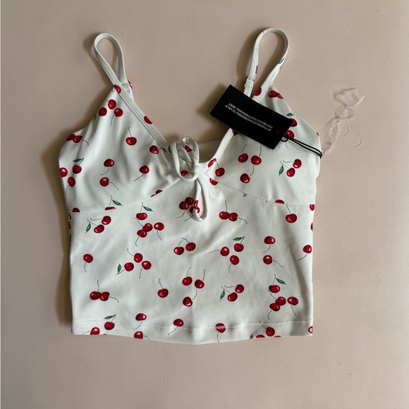 NWT Abercrombie & Fitch YPB Tie V-Neck Tank Cherry Print - Picture 3 of 5